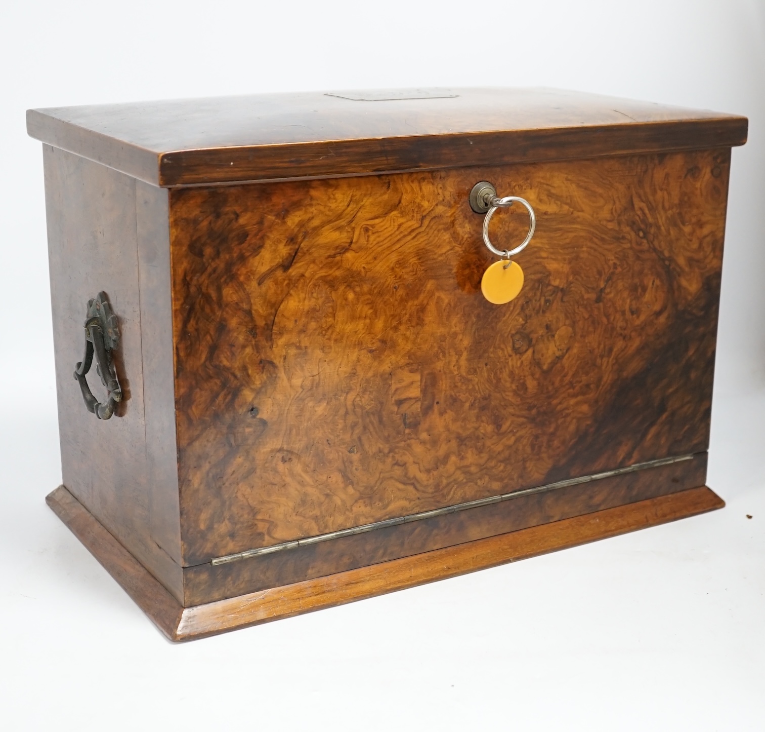 A Victorian burr walnut travelling stationery compendium combined with writing slope, 43cm wide. Condition - fair